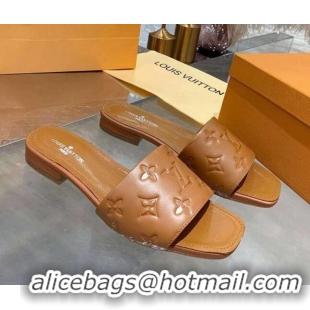 Top Quality Louis Vuitton One-Stone Monogram Calfskin Flat Slide Sandals 111001 Brown 