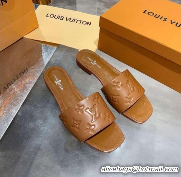 Top Quality Louis Vuitton One-Stone Monogram Calfskin Flat Slide Sandals 111001 Brown 