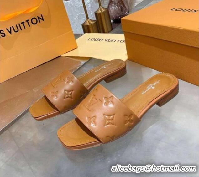 Top Quality Louis Vuitton One-Stone Monogram Calfskin Flat Slide Sandals 111001 Brown 