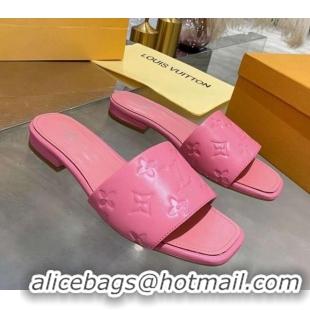 Custom Louis Vuitton One-Stone Monogram Calfskin Flat Slide Sandals 111001 Light Pink