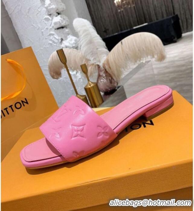 Custom Louis Vuitton One-Stone Monogram Calfskin Flat Slide Sandals 111001 Light Pink