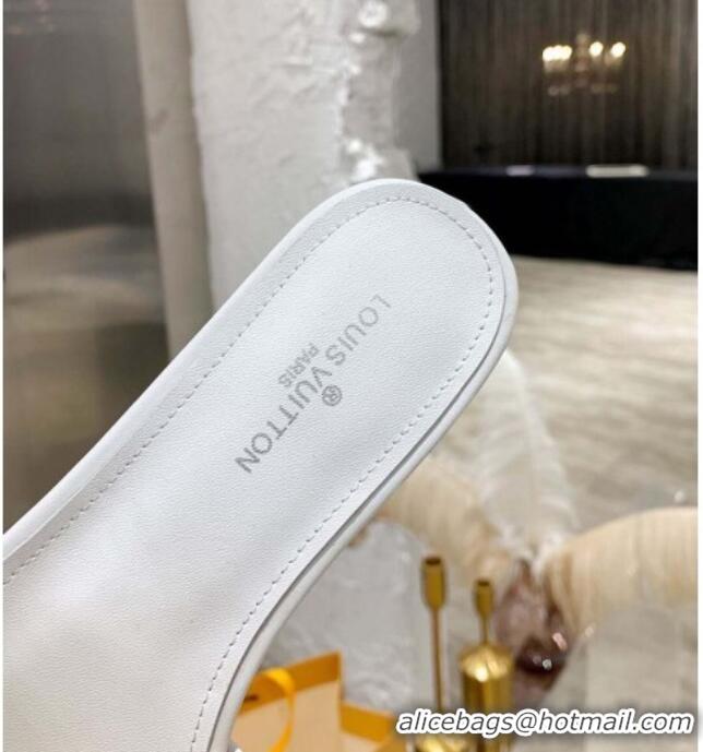 New Style Louis Vuitton One-Stone Monogram Calfskin Flat Slide Sandals 111001 White