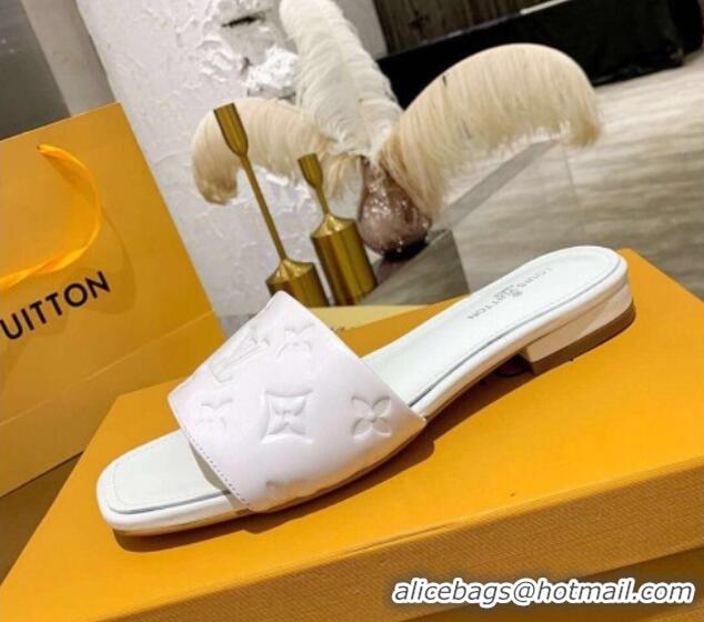 New Style Louis Vuitton One-Stone Monogram Calfskin Flat Slide Sandals 111001 White