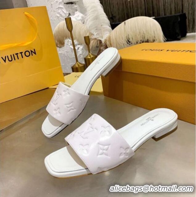 New Style Louis Vuitton One-Stone Monogram Calfskin Flat Slide Sandals 111001 White