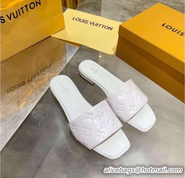 New Style Louis Vuitton One-Stone Monogram Calfskin Flat Slide Sandals 111001 White