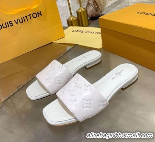 New Style Louis Vuitton One-Stone Monogram Calfskin Flat Slide Sandals 111001 White