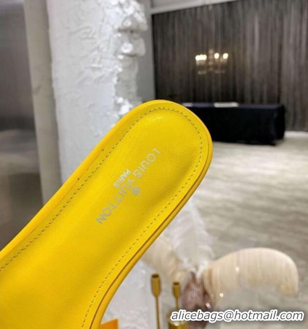 Best Luxury Louis Vuitton One-Stone Monogram Calfskin Flat Slide Sandals 111001 Yellow