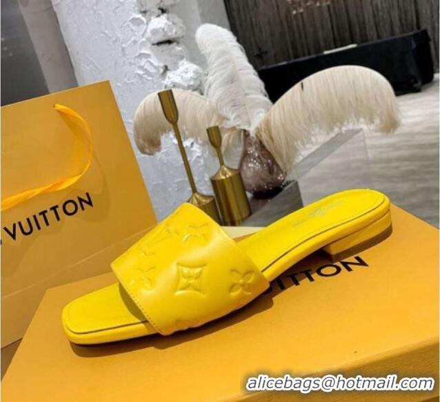 Best Luxury Louis Vuitton One-Stone Monogram Calfskin Flat Slide Sandals 111001 Yellow