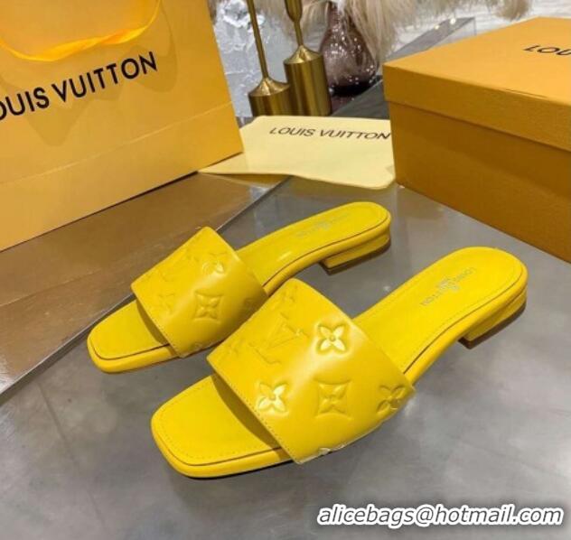 Best Luxury Louis Vuitton One-Stone Monogram Calfskin Flat Slide Sandals 111001 Yellow