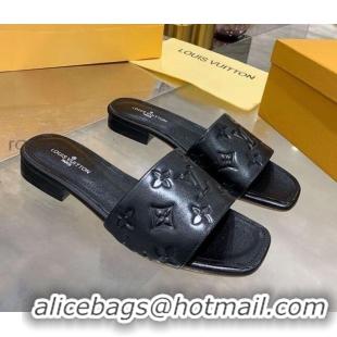 Perfect Louis Vuitton One-Stone Monogram Calfskin Flat Slide Sandals 111001 Black