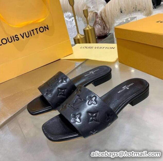 Perfect Louis Vuitton One-Stone Monogram Calfskin Flat Slide Sandals 111001 Black