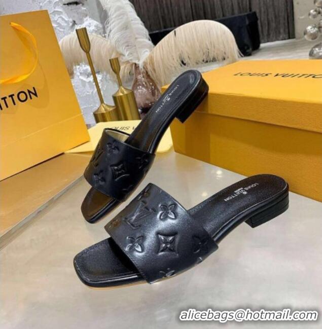 Perfect Louis Vuitton One-Stone Monogram Calfskin Flat Slide Sandals 111001 Black