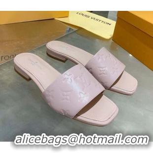 Cheap Louis Vuitton One-Stone Monogram Calfskin Flat Slide Sandals 111001 Pale Pink