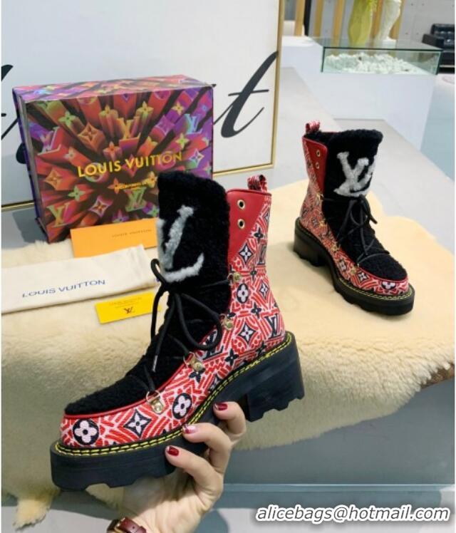 Cool Louis Vuitton LV Beaubourg Short Boots in Crafty Canvas and Shearling Wool 1A8CUQ Red