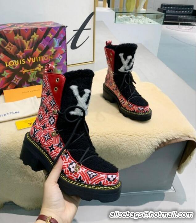 Cool Louis Vuitton LV Beaubourg Short Boots in Crafty Canvas and Shearling Wool 1A8CUQ Red