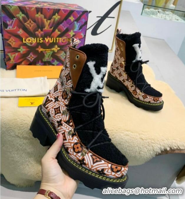 Top Design Louis Vuitton LV Beaubourg Short Boots in Crafty Canvas and Shearling Wool 1A8CUQ Brown