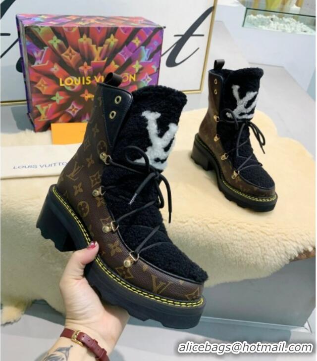 Cute Louis Vuitton LV Beaubourg Short Boots in Monogram Canvas and Shearling Wool 1A8CUQ