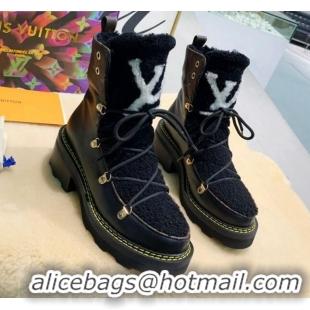 Low Price Louis Vuitton LV Beaubourg Short Boots in Leather and Shearling Wool 1A8CUQ Black