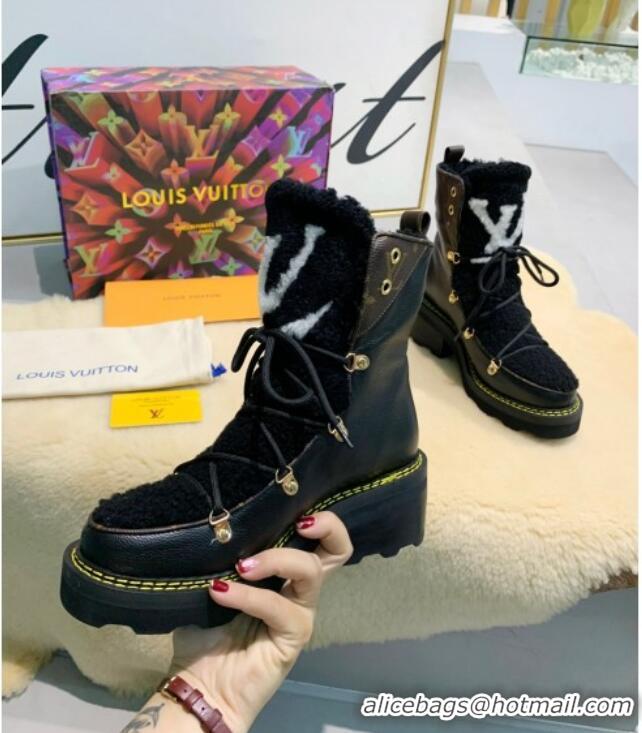 Low Price Louis Vuitton LV Beaubourg Short Boots in Leather and Shearling Wool 1A8CUQ Black