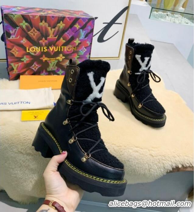 Low Price Louis Vuitton LV Beaubourg Short Boots in Leather and Shearling Wool 1A8CUQ Black