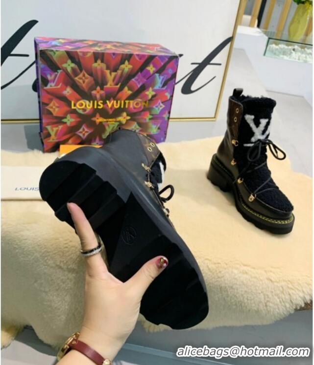 Low Price Louis Vuitton LV Beaubourg Short Boots in Leather and Shearling Wool 1A8CUQ Black