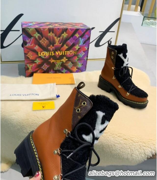 Good Product Louis Vuitton LV Beaubourg Short Boots in Leather and Shearling Wool 1A8CUQ Brown