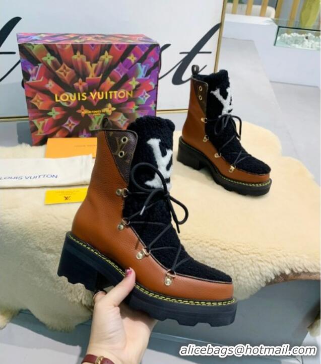 Good Product Louis Vuitton LV Beaubourg Short Boots in Leather and Shearling Wool 1A8CUQ Brown