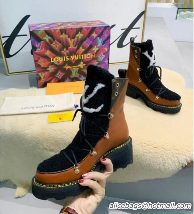 Good Product Louis Vuitton LV Beaubourg Short Boots in Leather and Shearling Wool 1A8CUQ Brown