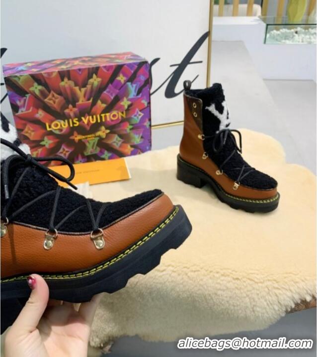 Good Product Louis Vuitton LV Beaubourg Short Boots in Leather and Shearling Wool 1A8CUQ Brown