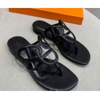 Unique Style Hermes Beach Flat Sandals 092316 Black