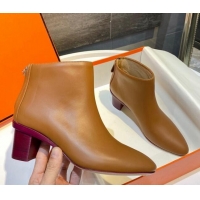 Most Popular Hermes Calfskin Ankle Boot With 5cm Pink Heel 111285 Brown