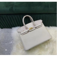 Low Cost Hermes Birkin Bag Original Leather crocodile togo HBK2530 light grey&white