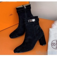 Good Quality Hermes Suede Saint Germain Ankle Boot With 6.5cm Heel 111289 Black