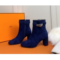 Good Taste Hermes Suede Saint Germain Ankle Boot With 6.5cm Heel 111289 Blue