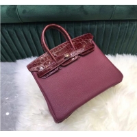 Top Quality Hermes Birkin Bag Original Leather crocodile togo HBK2530 Burgundy