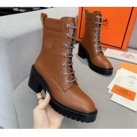 Shop Duplicate Hermes Calfskin Bridge Ankle Boot With 7cm Heel 111292 Brown