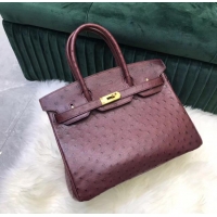 Best Price Hermes Birkin Bag Original Leather Ostrich skin HBK2530 Burgundy