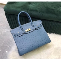 New Style Hermes Birkin Bag Original Leather Ostrich skin HBK2530 Blue