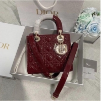 Top Quality SMALL LADY DIOR BAG Red Patent Calfskin M0531