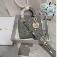 New Style SMALL LADY DIOR BAG Patent Calfskin M0531 Gray