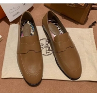 Best Design Hermes Ancora Supple Goatskin Loafers with Cut out H 010617 Brown