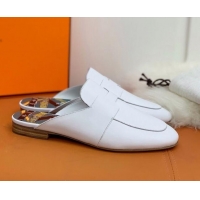 Funny Hermes Catena Supple Calfskin Flat Mules with Cut out H 010620 White 2021