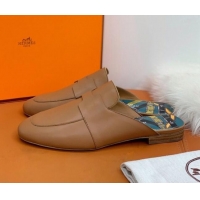 Affordable Price Hermes Catena Supple Calfskin Flat Mules with Cut out H 010620 Brown 2021