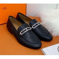 Good Quality Hermes Colette Calfskin Loafers with Roulis Buckle 010624 Black 2021