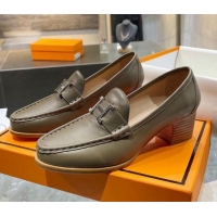 Best Price Hermes Paris Calfskin Loafers Pumps 5cm with H Buckle 010658 Grey