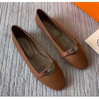 Good Quality Hermes Kelly Calfskin Flat Loafers Brown 1010661