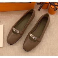 Unique Style Hermes Kelly Calfskin Flat Loafers 1010661 Grey