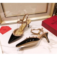 Discount Valentino Rockstud Patent Leather Slingback Pump With 6.5cm Heel 031801 Black