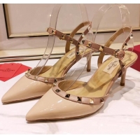 Grade Quality Valentino Rockstud Patent Leather Slingback Pump With 6.5cm Heel 031801 Nude