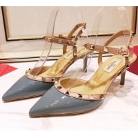 Top Grade Valentino Rockstud Patent Leather Slingback Pump With 6.5cm Heel 031801 Grey